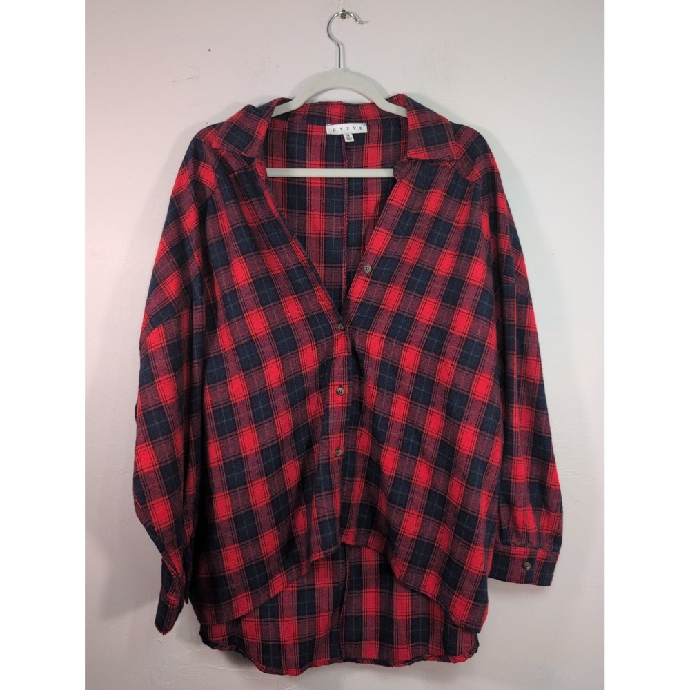 HYFVE Women's Size Medium  Red Black Plaid Shirt/Jacket Fall Winter Casual Warm